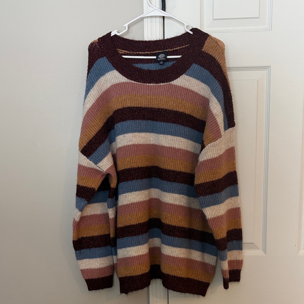 Bobeau Cozy Striped Sweater in Earth Tones